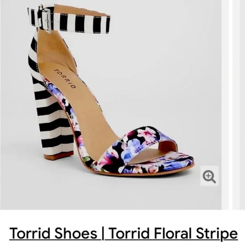 Torrid Ankle Strap floral striped Tapered Heels size 10W Brand new never worn